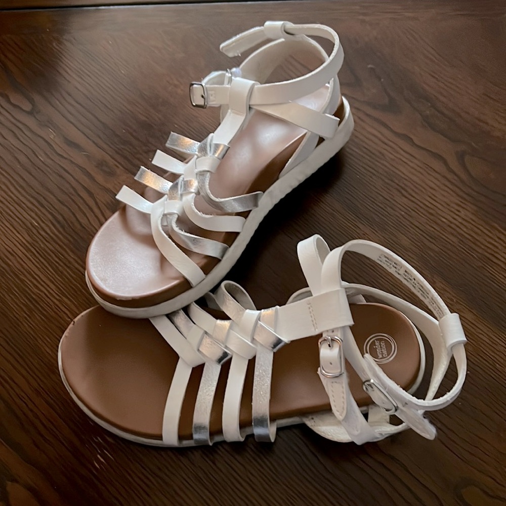 Girls White & Silver Sandals